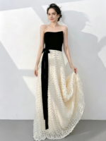 Black and white color-block formal gown