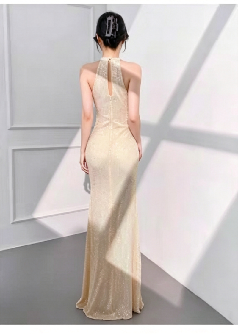 Sexy halter-neck long evening dress