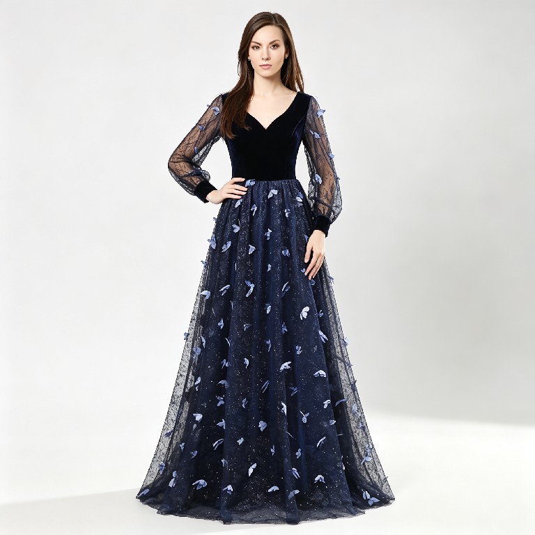 Long-sleeved velvet gown